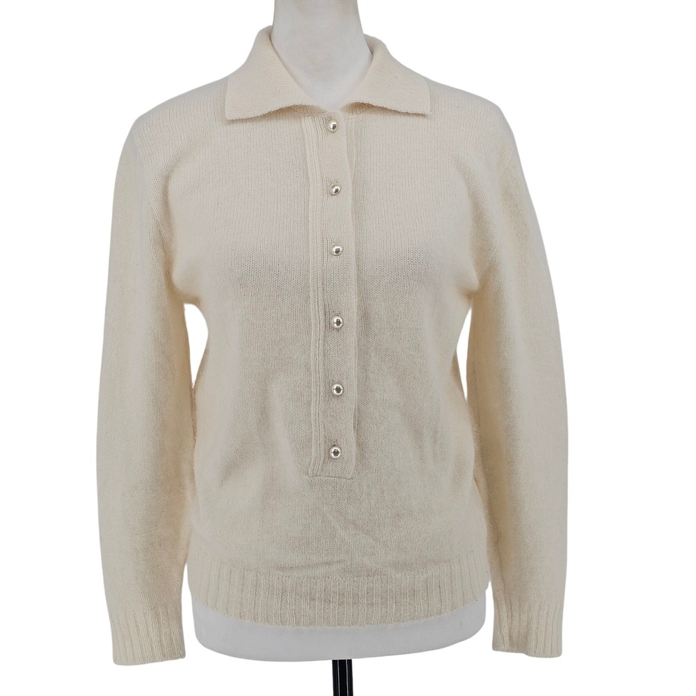Vintage 80s Pendleton Angora Lambswool Sweater M Ivory USA Polo Quiet Luxury